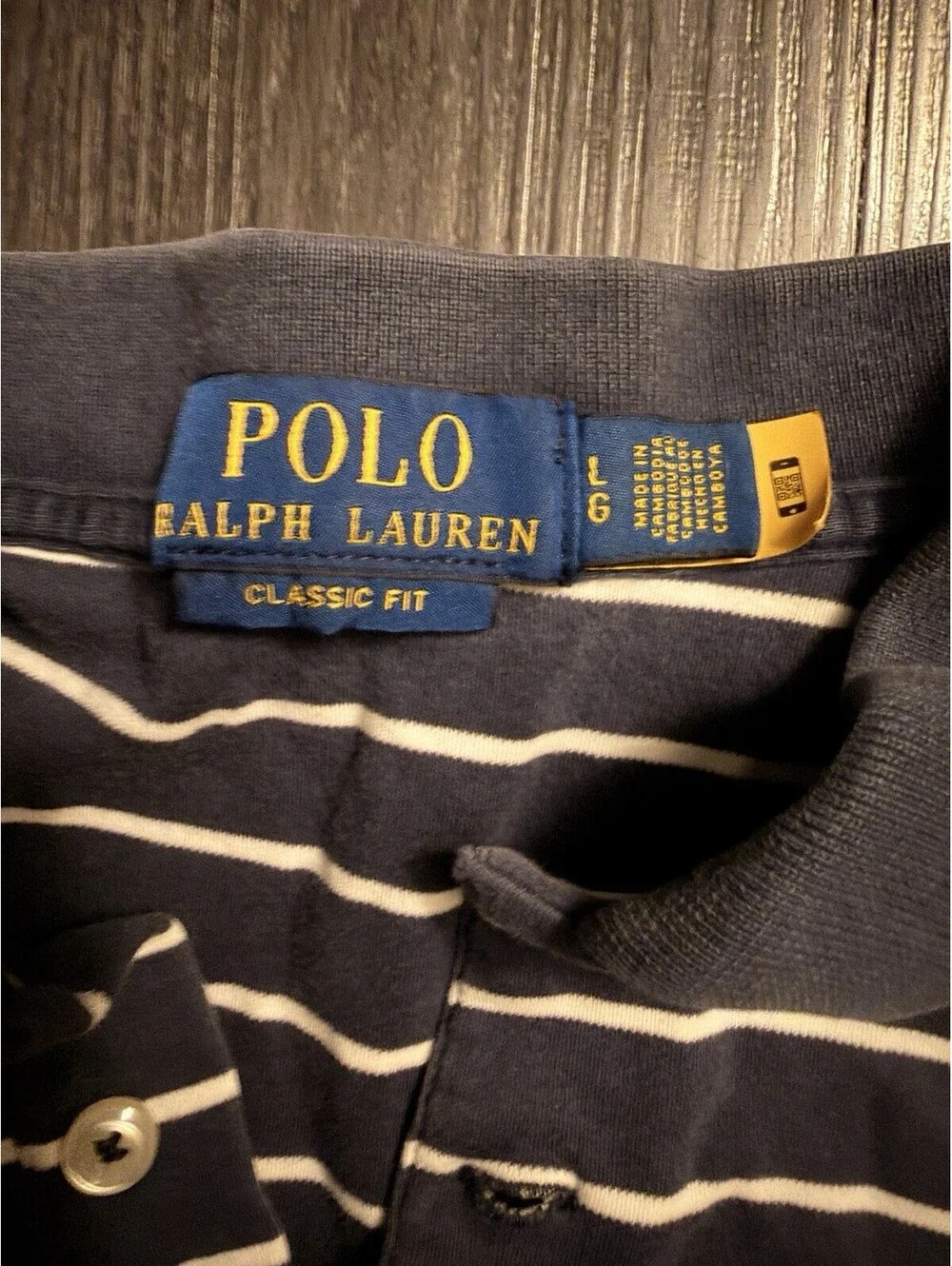 Polo Ralph Lauren Classic Fit Navy Blue White Striped Polo Shirt Large
